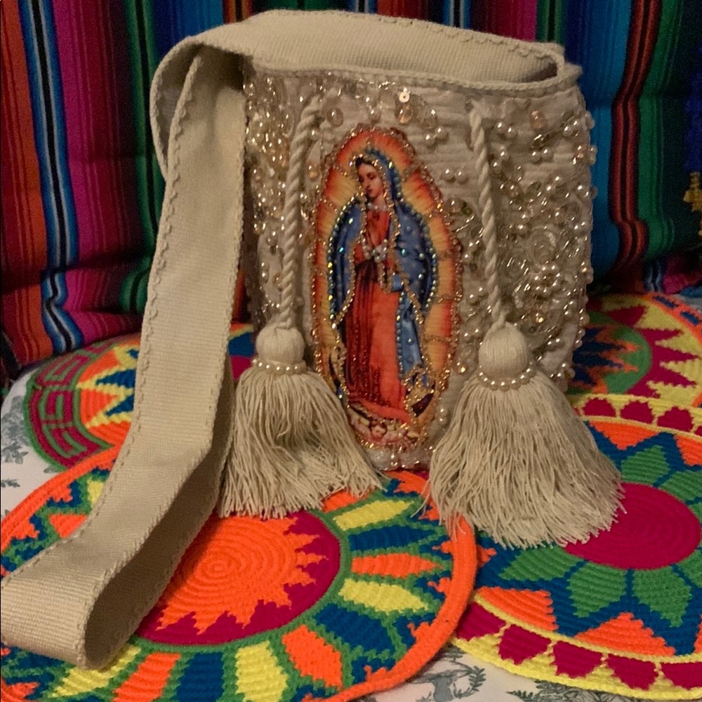 Embroidered Cream Bag with Tassels